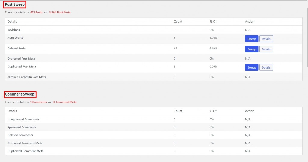 Optimise WordPress with WP Sweep - Step 3