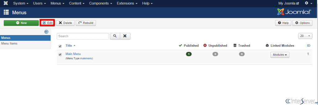 Manage menus in Joomla