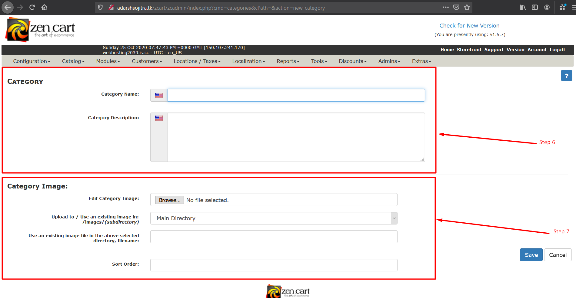 How to add category in Zencart - Step 6 and 7