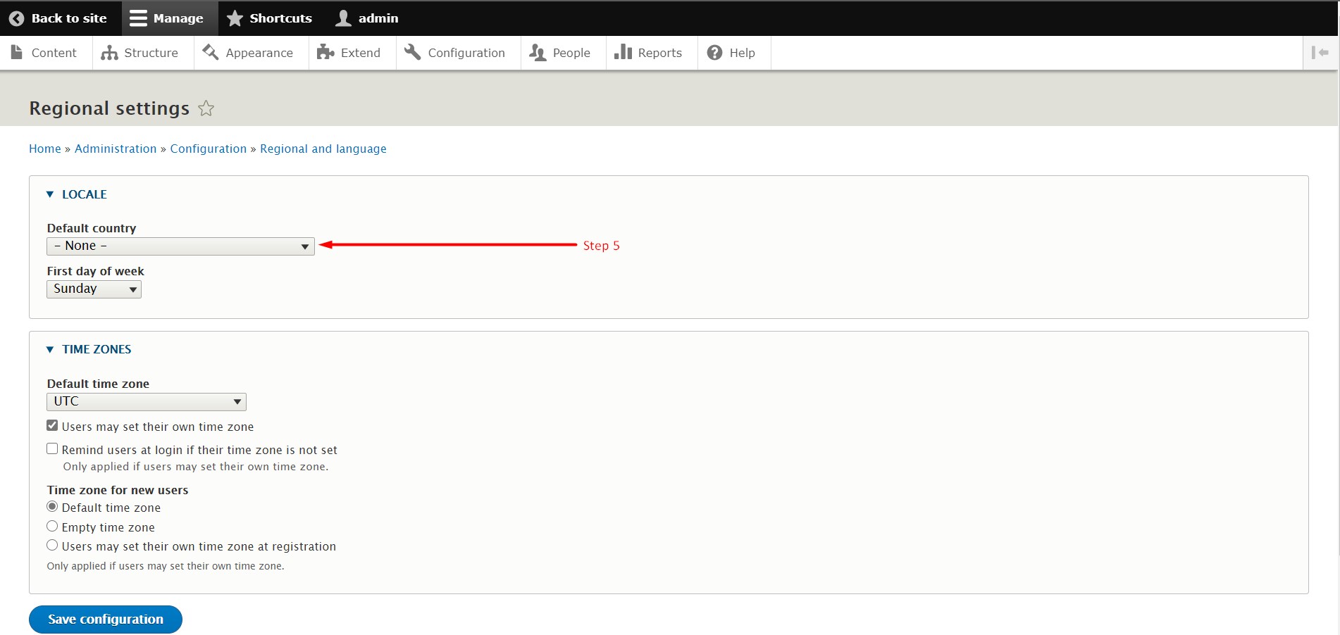 Change default Country in Drupal - Step 5