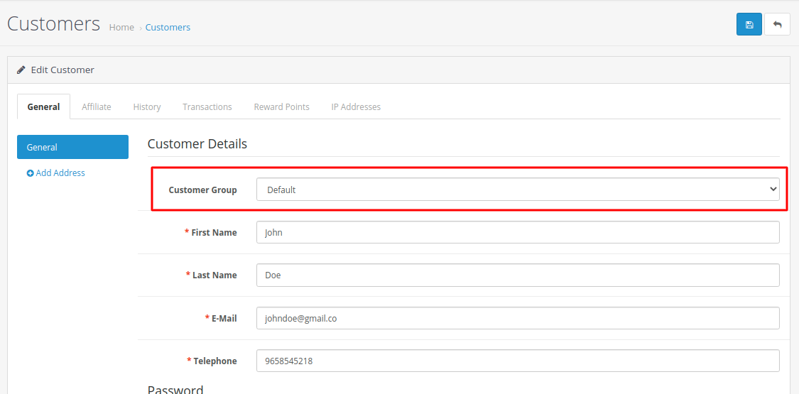 Assign Customers to Groups in OpenCart screenshot 3