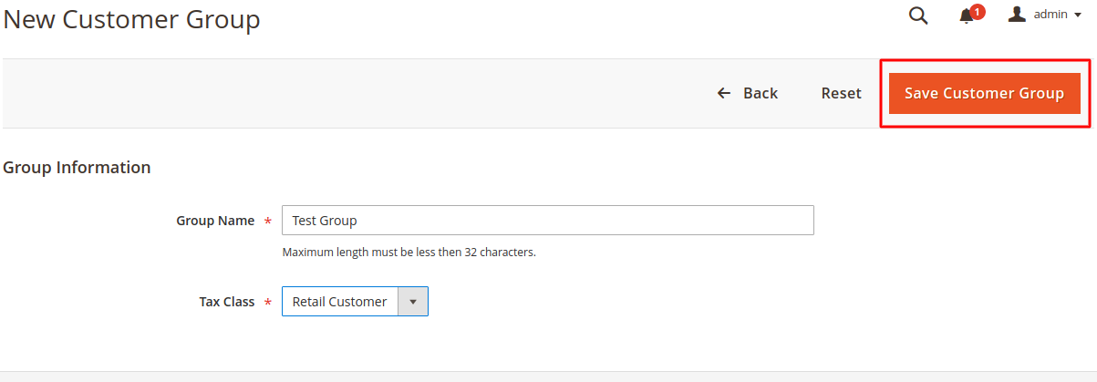 Manage customer groups in Magento - Step 4