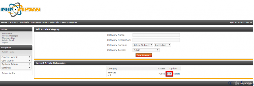 Manage Article Categories