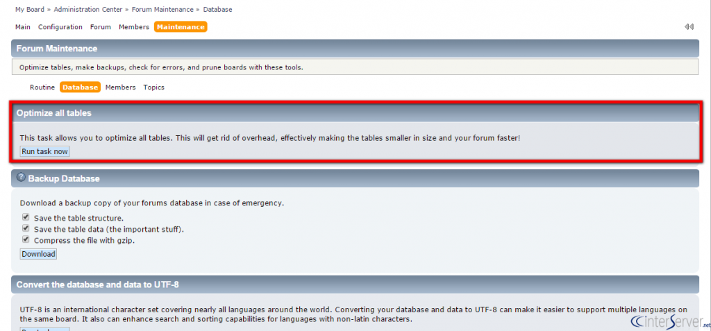 Optimize database tables in SMF
