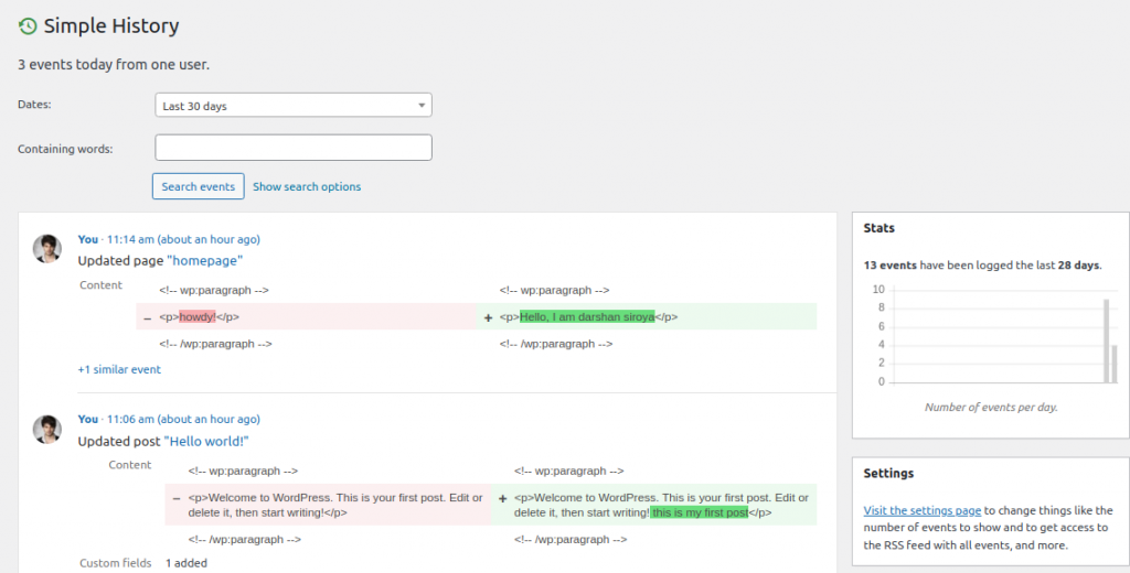 Simple History – Best Activity Feed Plugin for WordPress screenshot 8
