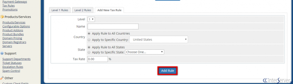 Setup Tax Rules in WHMCS
