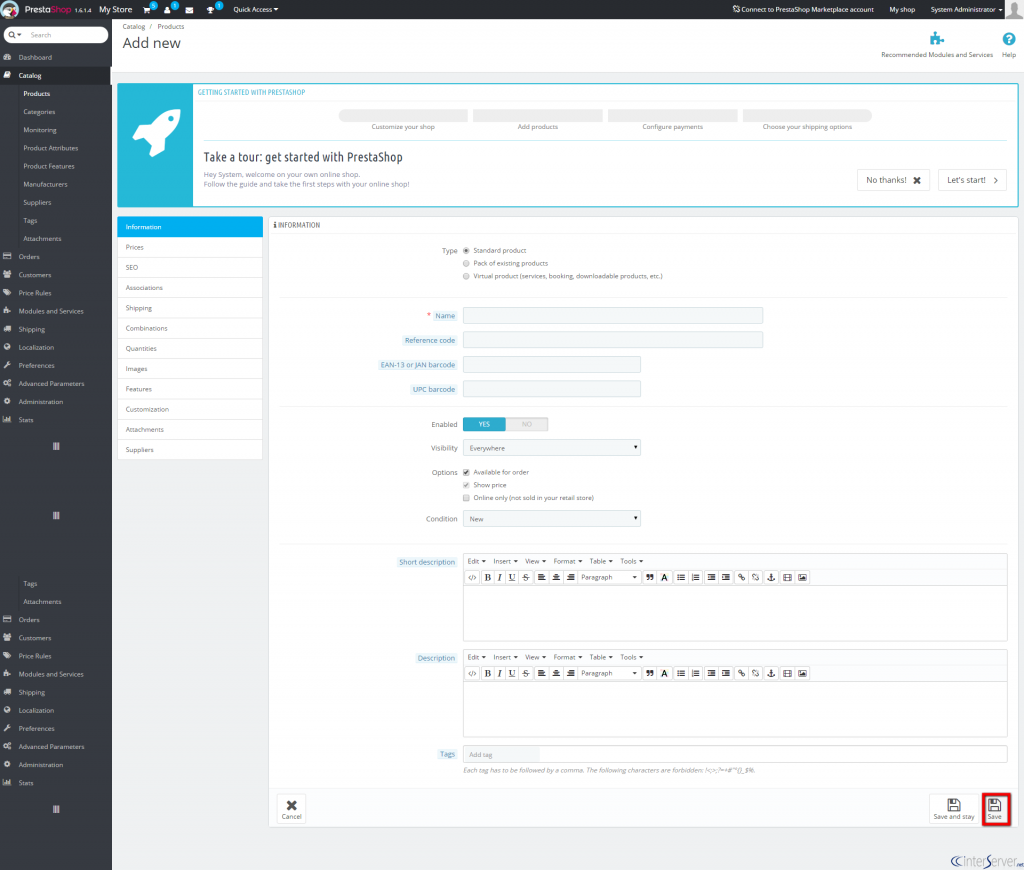 Create product in PrestaShop