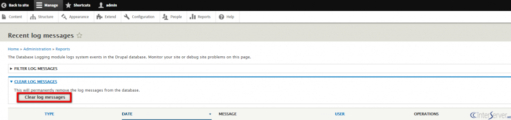 Delete error logs in Drupal
