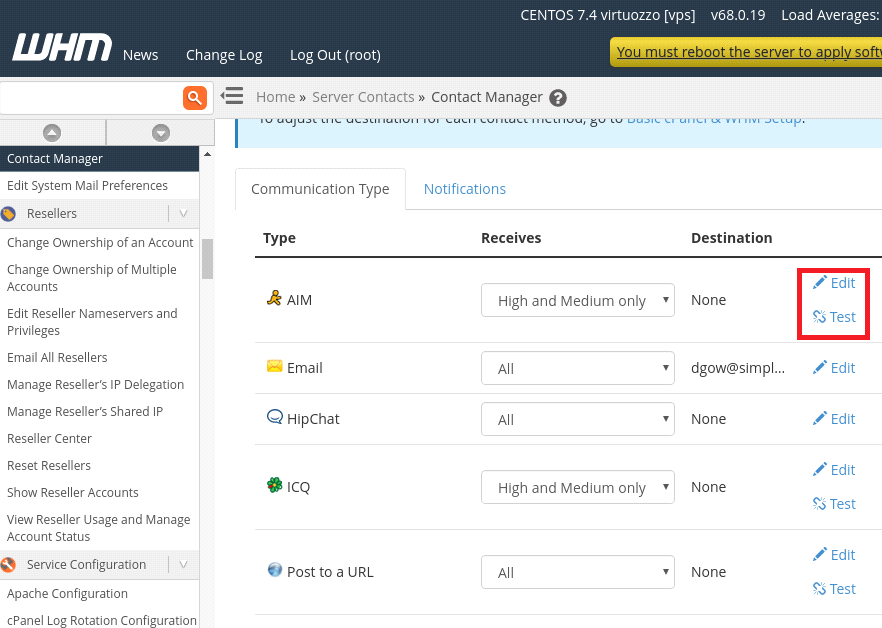 Contact Manager Setup in WHM