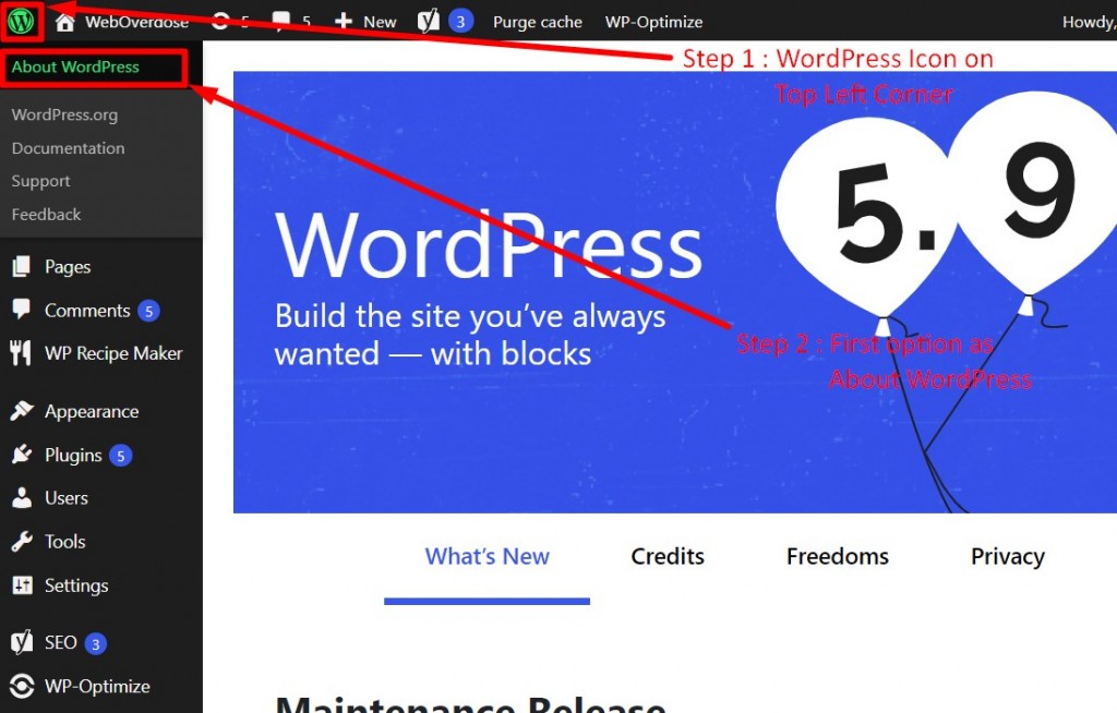 Method 1.3 About WordPress