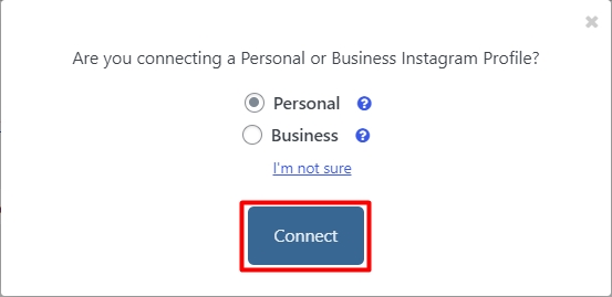 Select the type of Instagram account