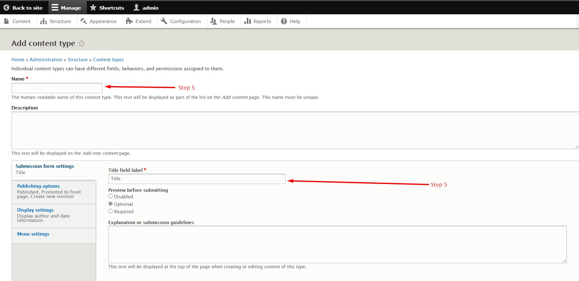 How to add a content type in Drupal - Step 5