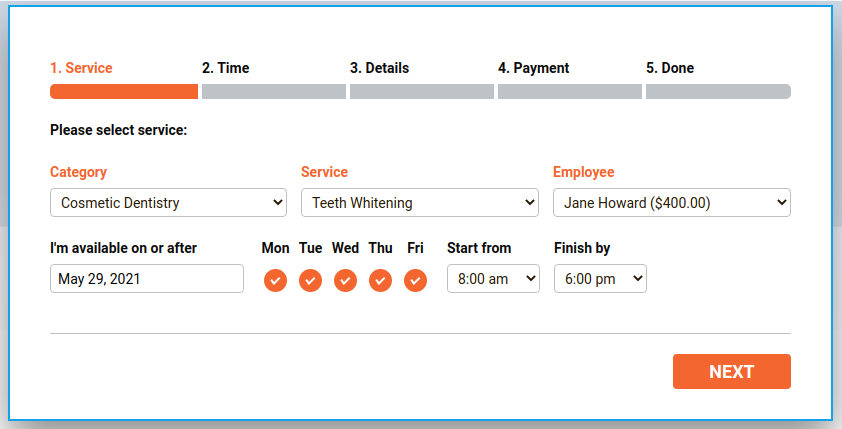 Booking process in Bookly