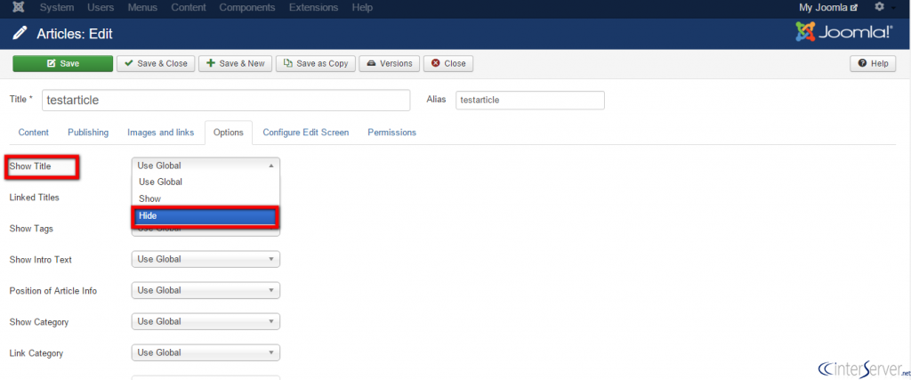 Hide Article Titlle in Joomla