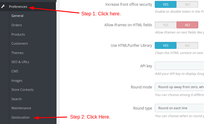 Enablw Geolocation in Prestashop - Step 1