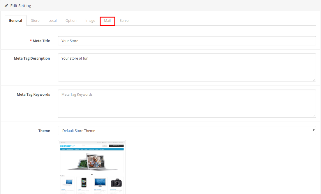 Configure E-mail settings in OpenCart - Step 3