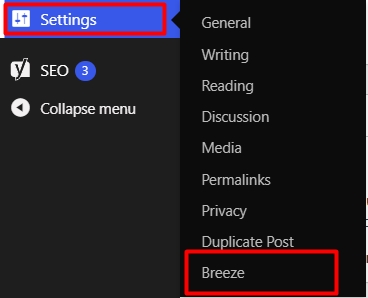 Go to Breeze plugin Dashboard in WordPress