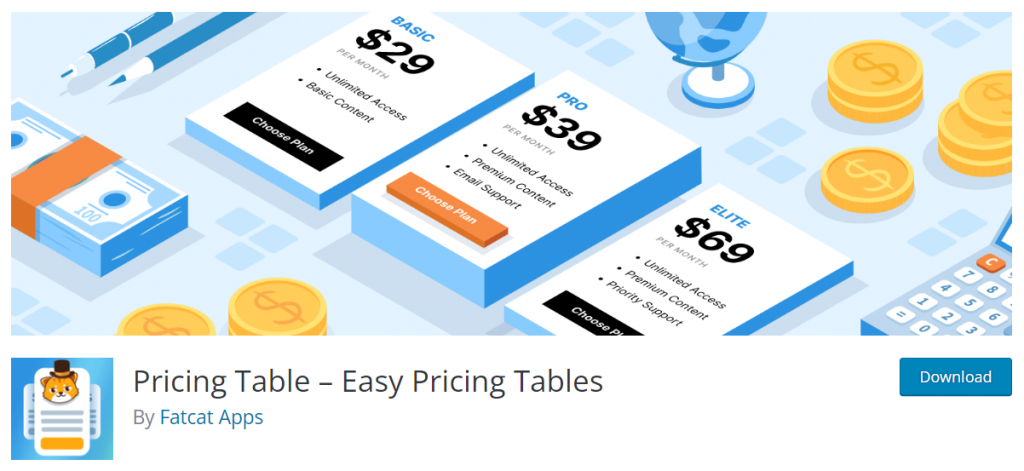 Pricing table WordPress plugin