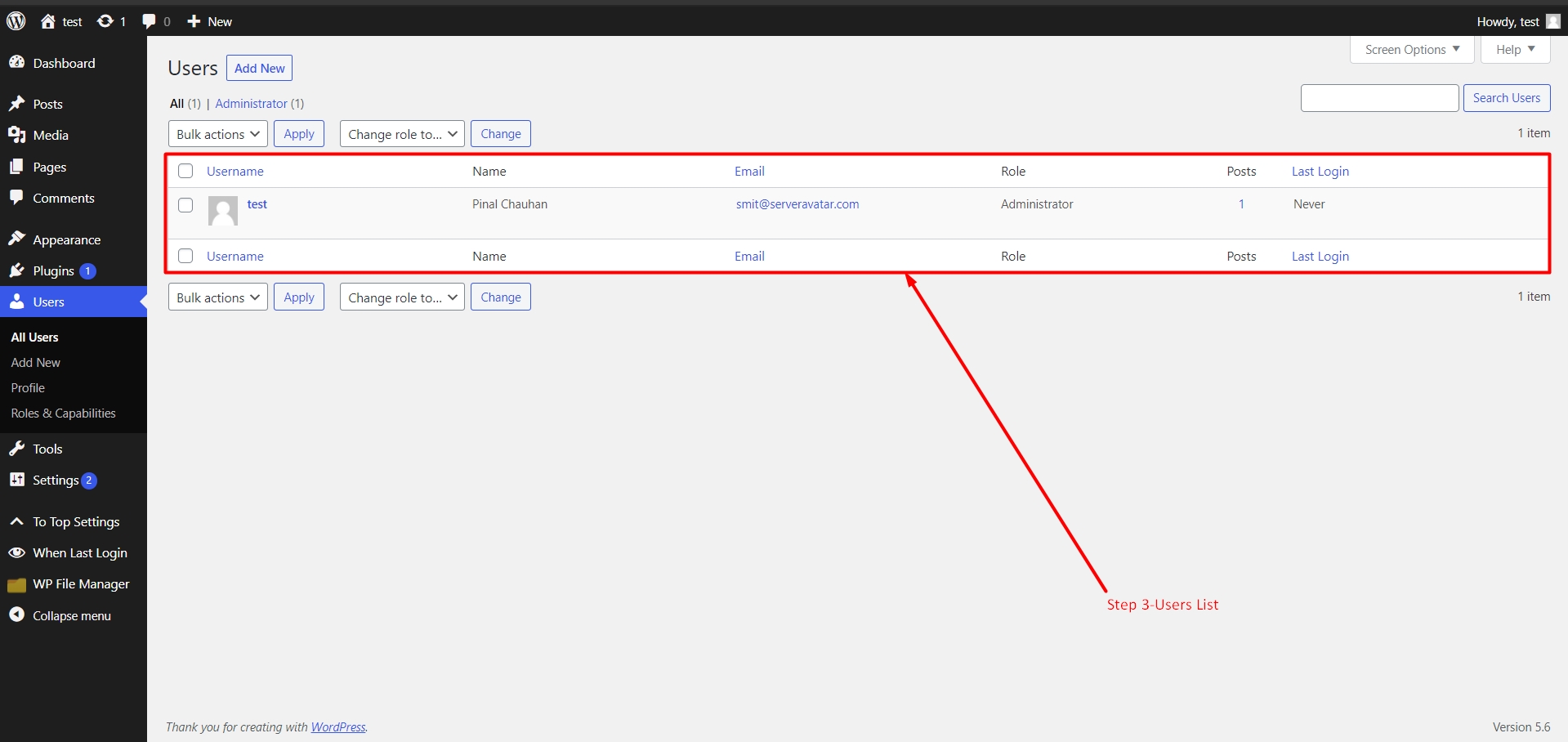 List of users in WordPress