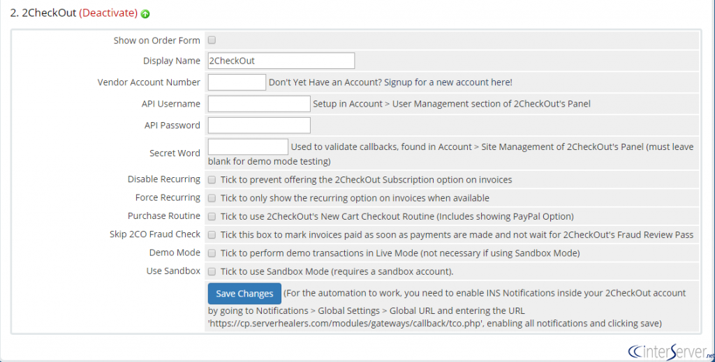 Configure 2CheckOut
