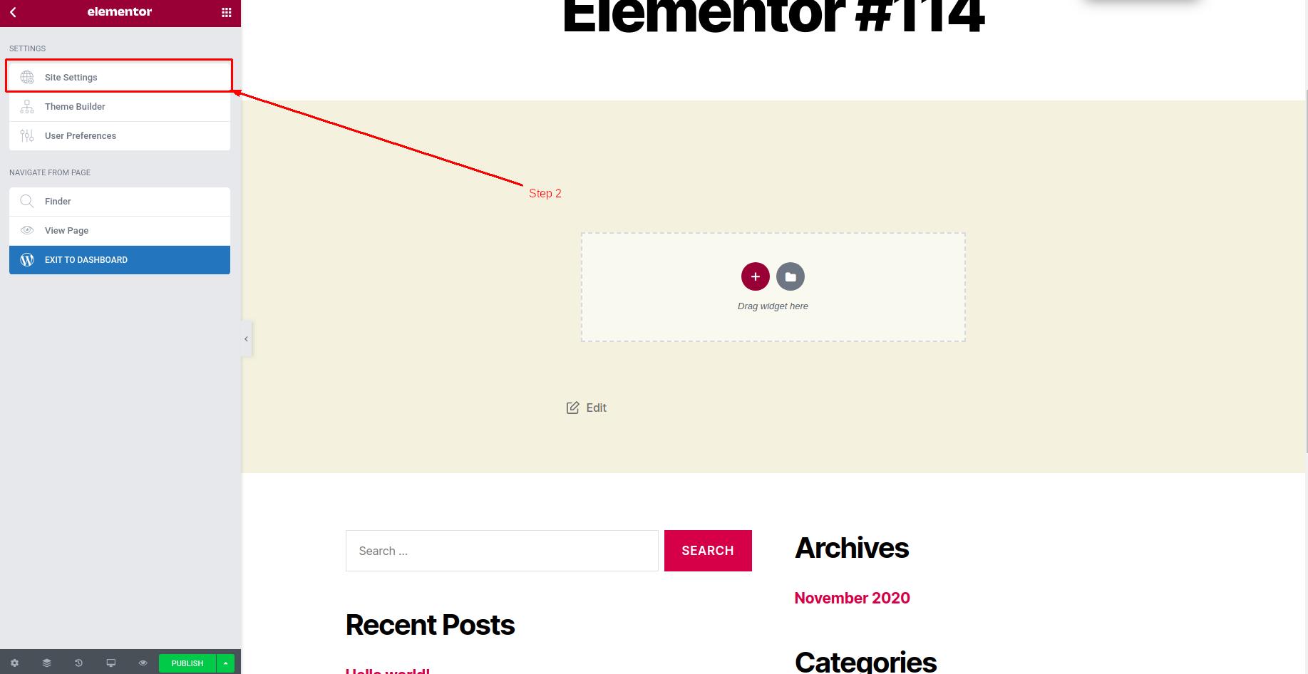 How to update website settings in Elementor - Step 3