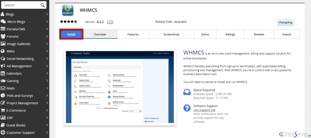 Install WHMCS from Softaculous
