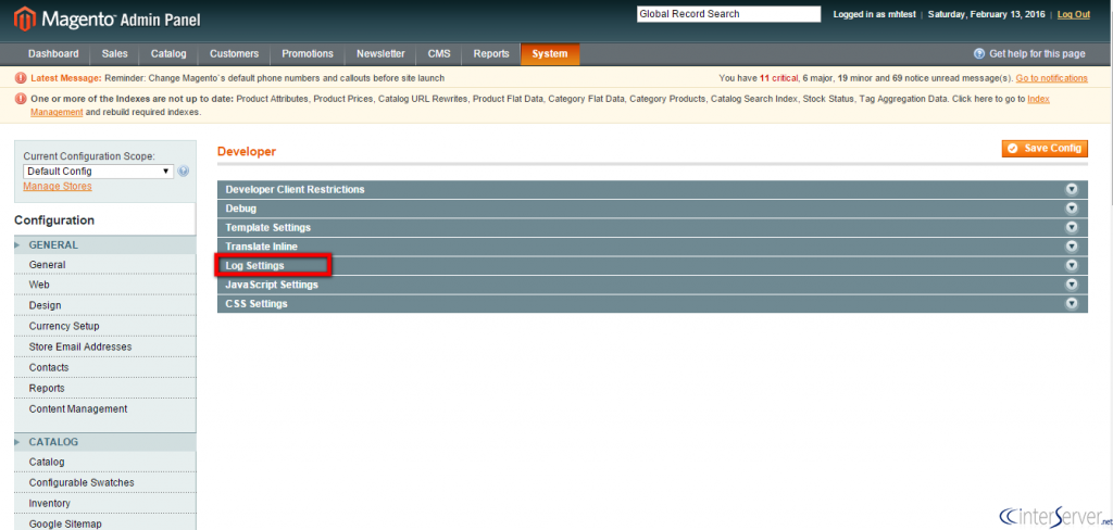Enable system and exception logging