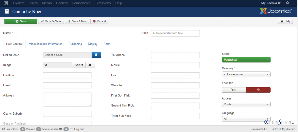 Create new contacts in Joomla