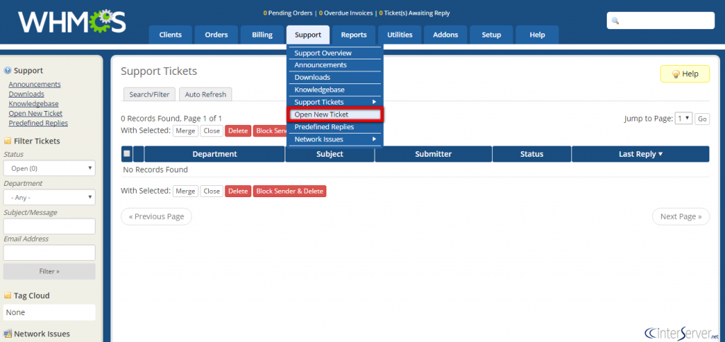 Create Support Ticket