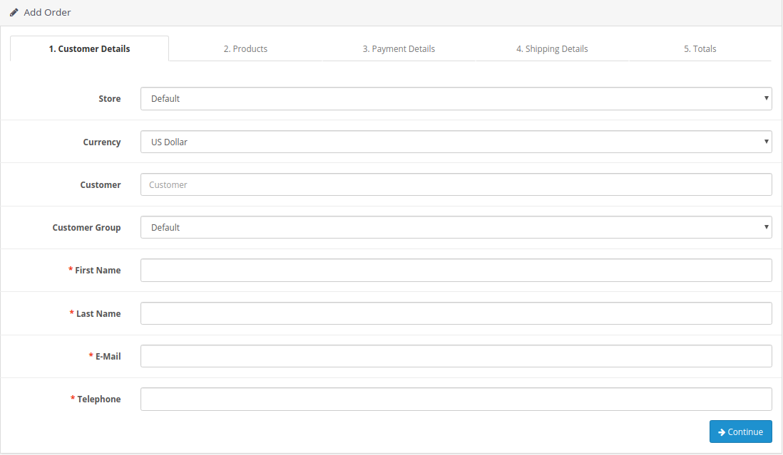 Create order manually in OpenCart - Step 3