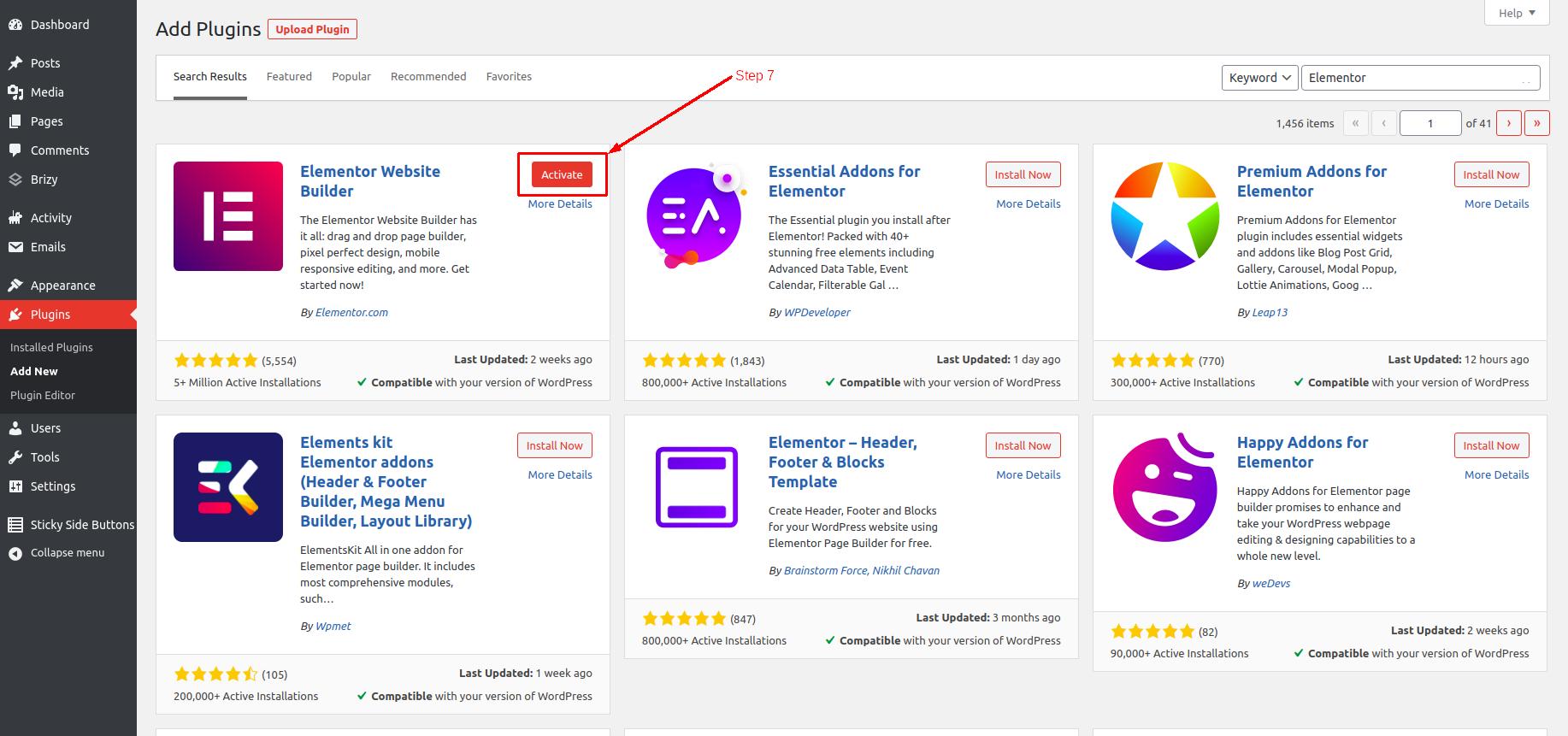 How to install Elementor in WordPress - Step 7