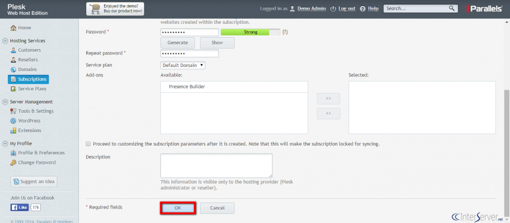 Manage Subscriptions in Plesk