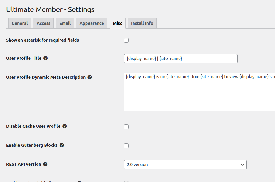 Misc Settings in Ultimate Member plugin