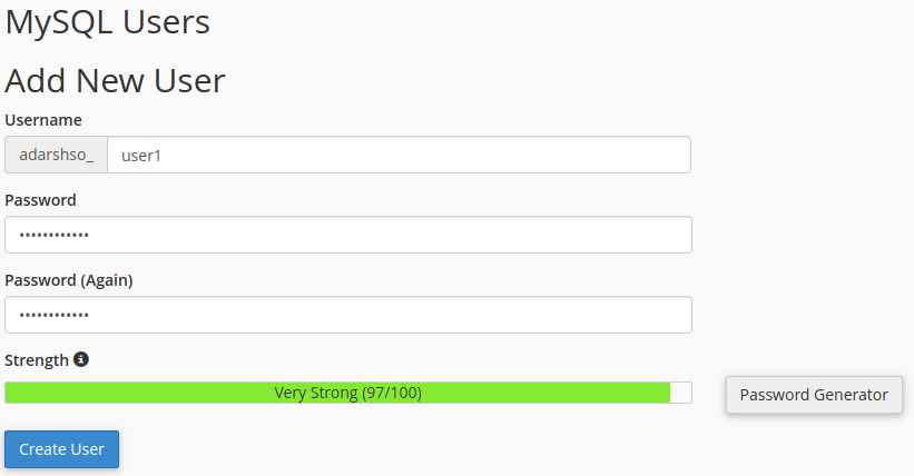 Create a MySQL user in cPanel
