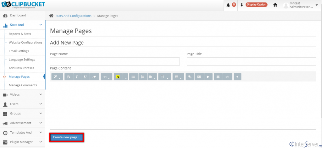 Manage Pages