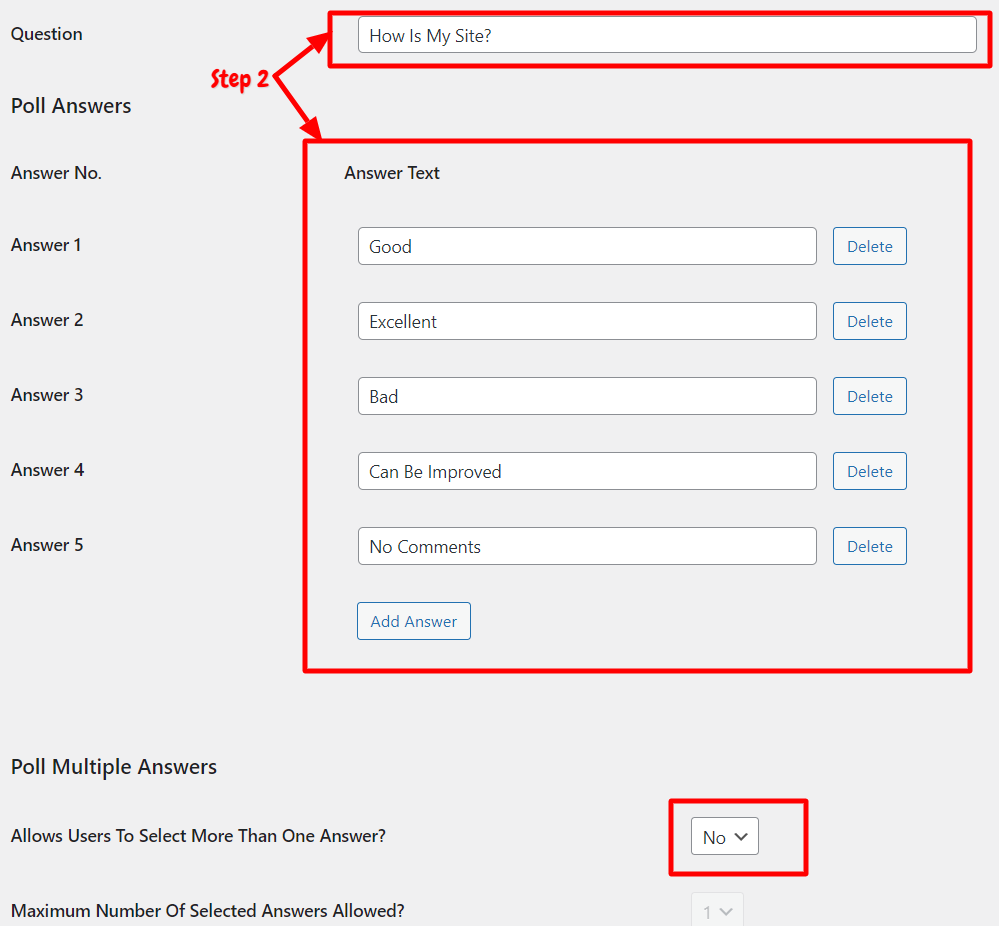 Create a Poll in WP Polls - Step 2