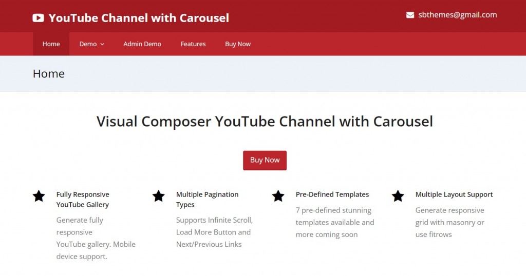 2.YouTube Channel with Carousel Premium Plugin (WPBakery)