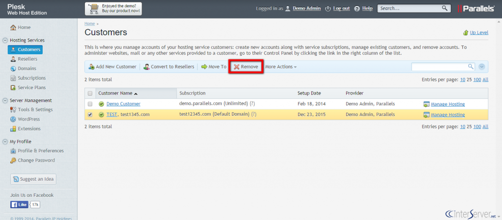 Customer Management in Plesk