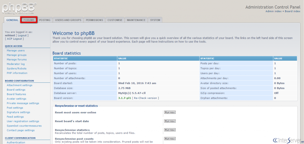 Manage forums in phpBB