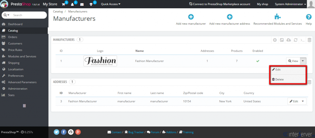 Add manufacturer in PrestaShop