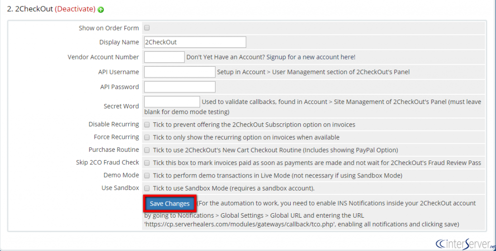 Configure 2CheckOut