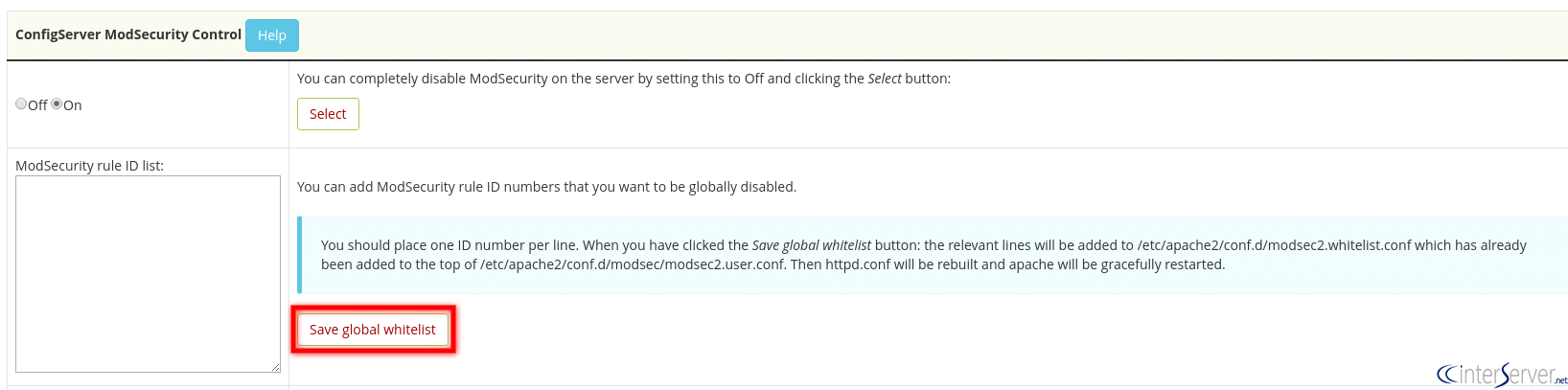 Disable modsec rule