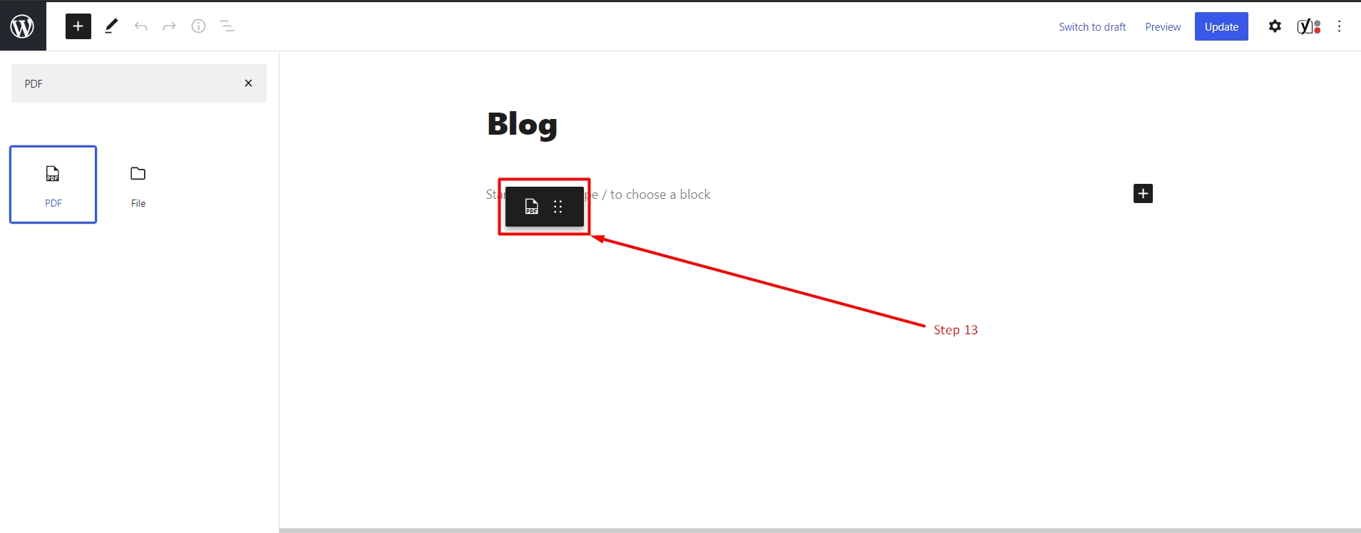 Add Embed PDF viewer element in WordPress page