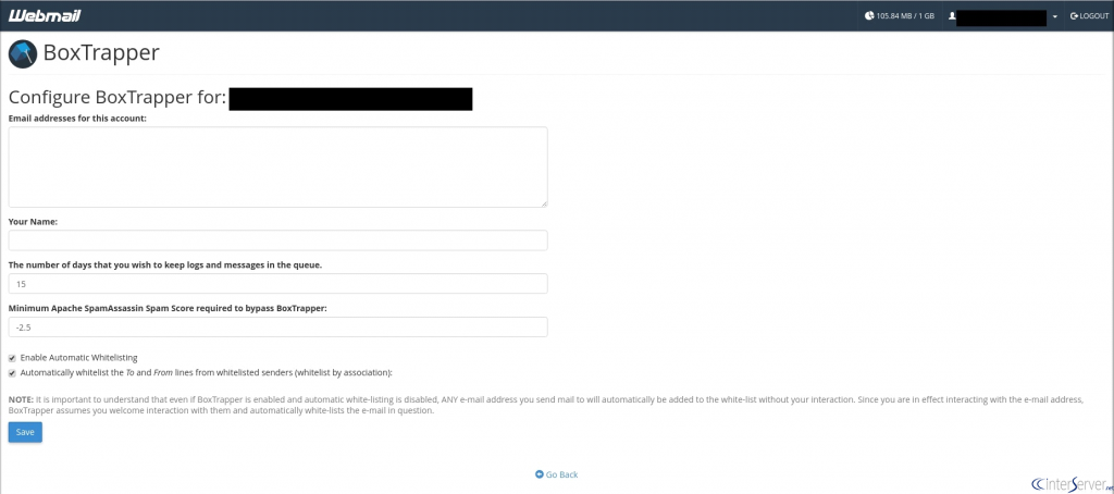 Boxtrapper in webmail