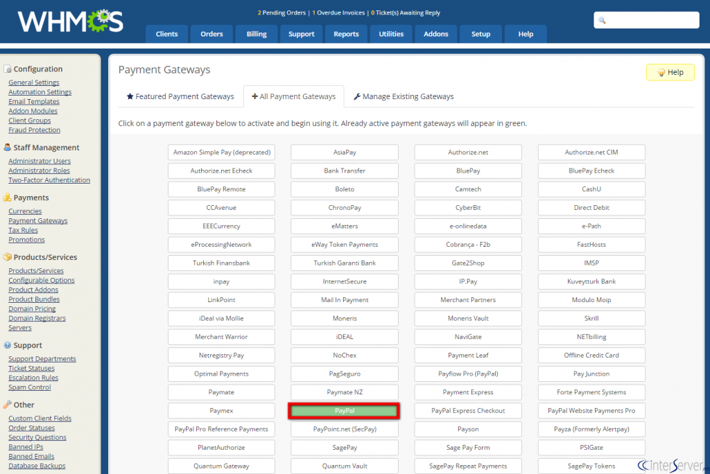 Integrate PayPal with WHMCS
