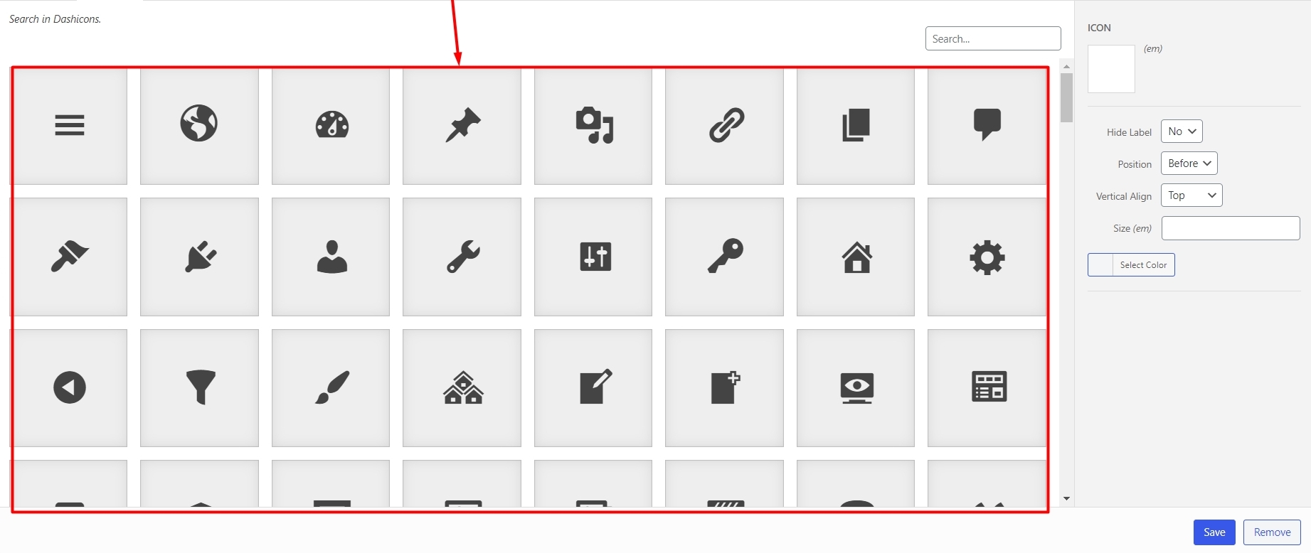 Select the menu icon for menu item