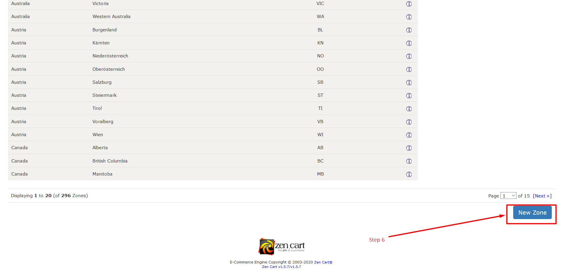 Manage zones in ZenCart - Step 6