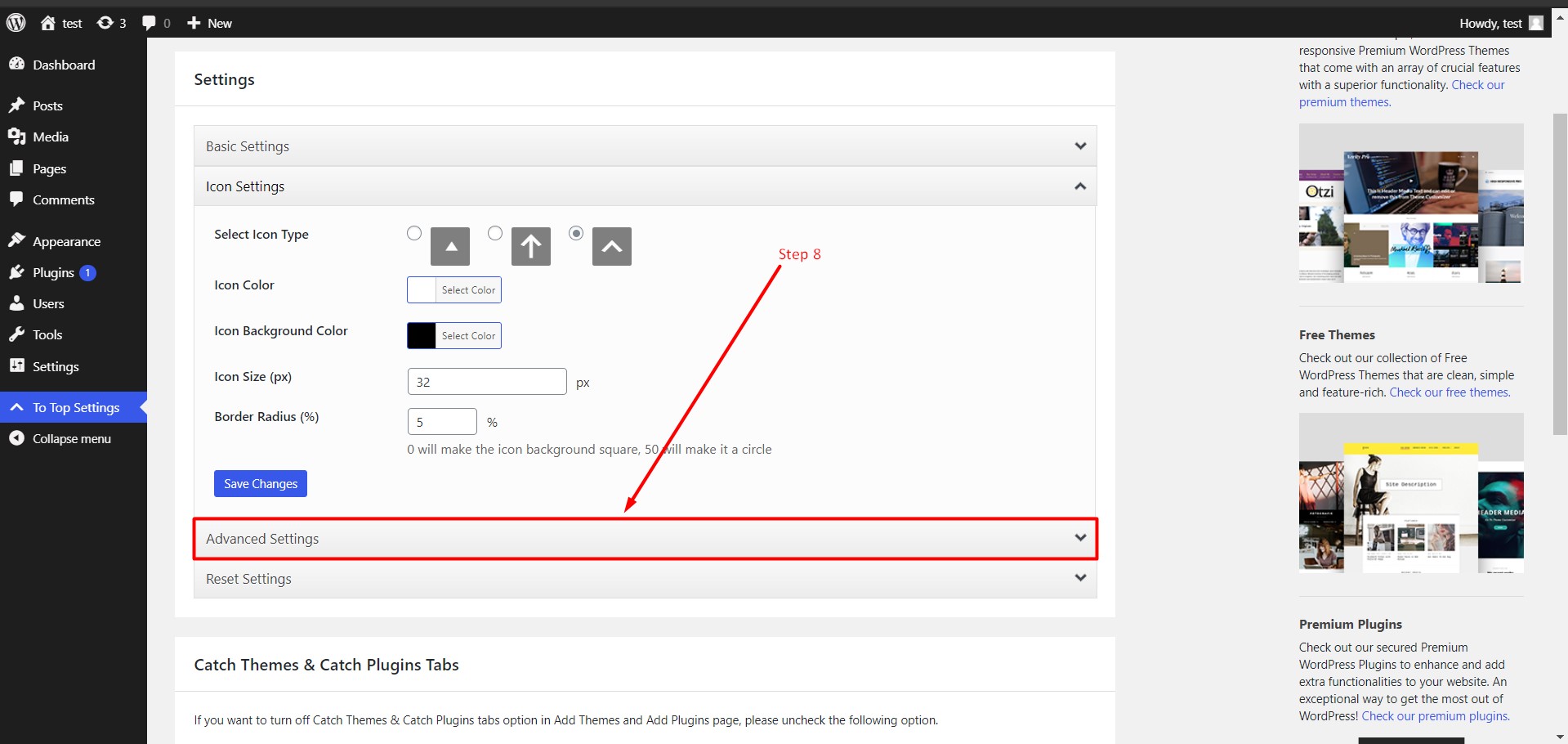 Advanced settings for To top button