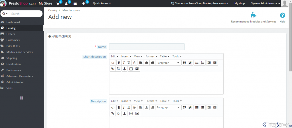 Add manufacturer in PrestaShop