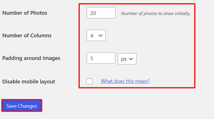Instagram feed widget configuration